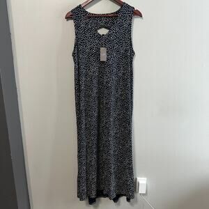 NWT J.Jill Wearever Dress Womens Medium Navy Polka Dot Sleeveless Midi